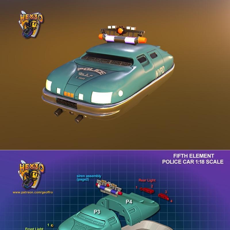 Hex3D - 5th Element 警车 3D打印模型|Hex3D – 5th Element Police Car – 3D Print Model STL
