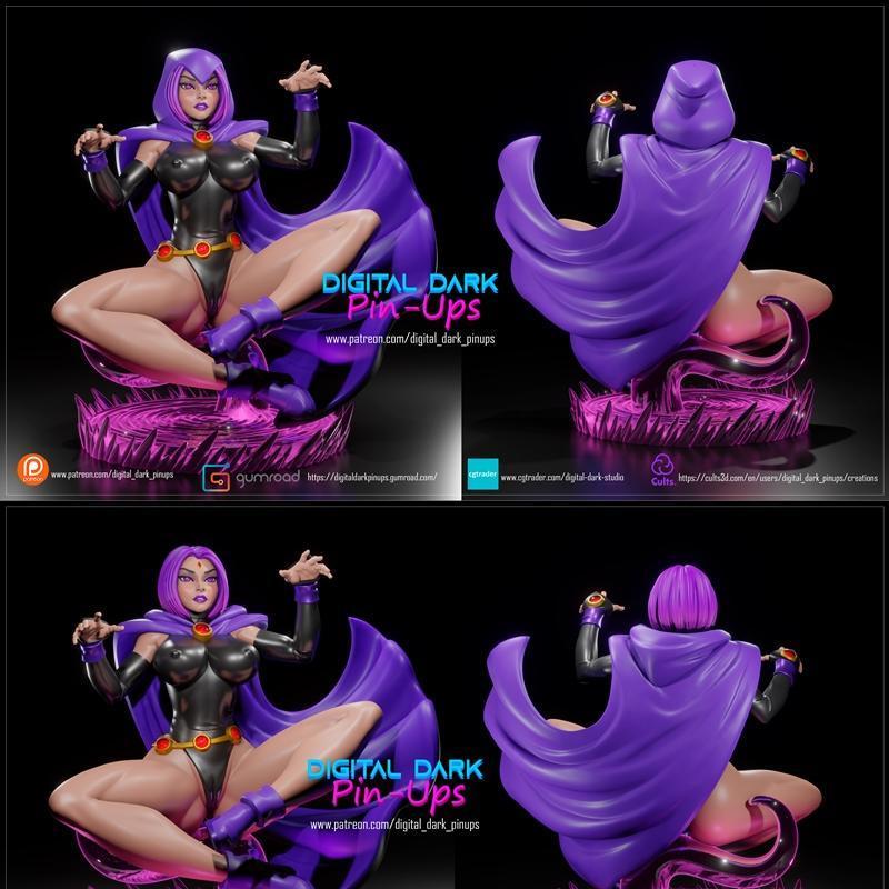 数字暗黑贴纸少女——夜鸦 3D打印模型|Digital Dark Pin-Ups – Raven – 3D Print Model STL