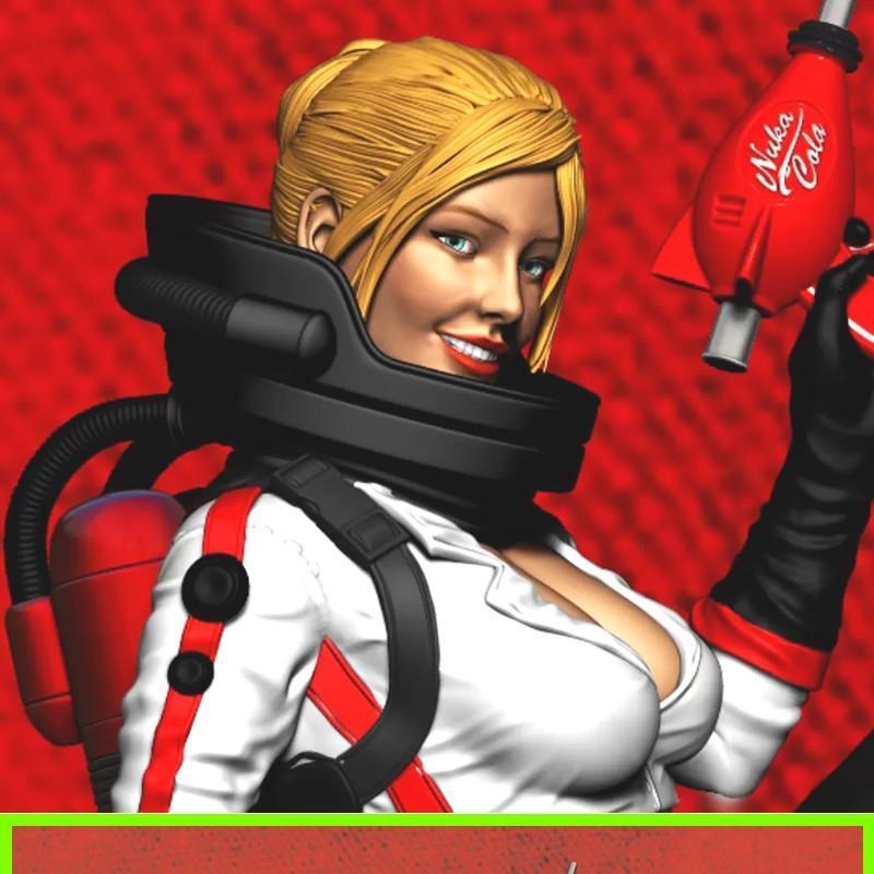Nuka Cola女孩 3D打印模型|Carlos Silva – Nuka Cola Girl on Bottle – 3D Print Model STL