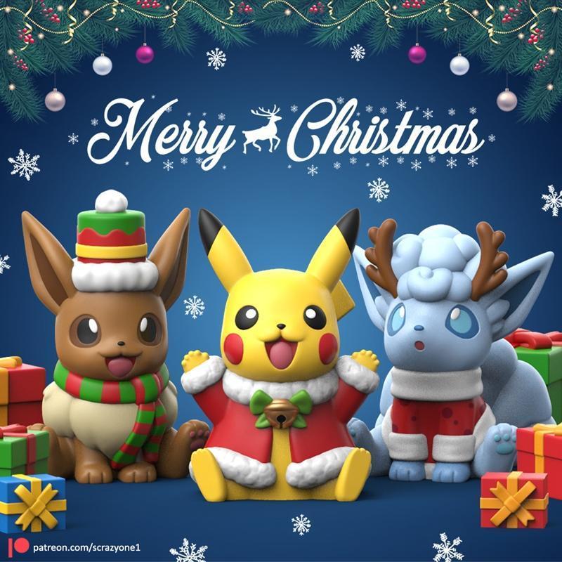 宝可梦圣诞主题3D打印模型|Pokemon – Christmas Pokemon Set – 3D Print Model STL