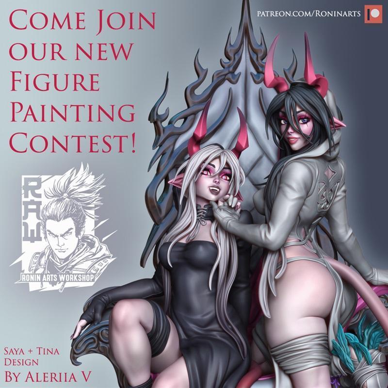 Ronin Arts Workshop RAW系列 M22作品 Saya与Tina Piin Up 3D打印模型|Ronin Arts Workshop RAW – M22 – Saya and Tina Piin Up – 3D Print Model STL