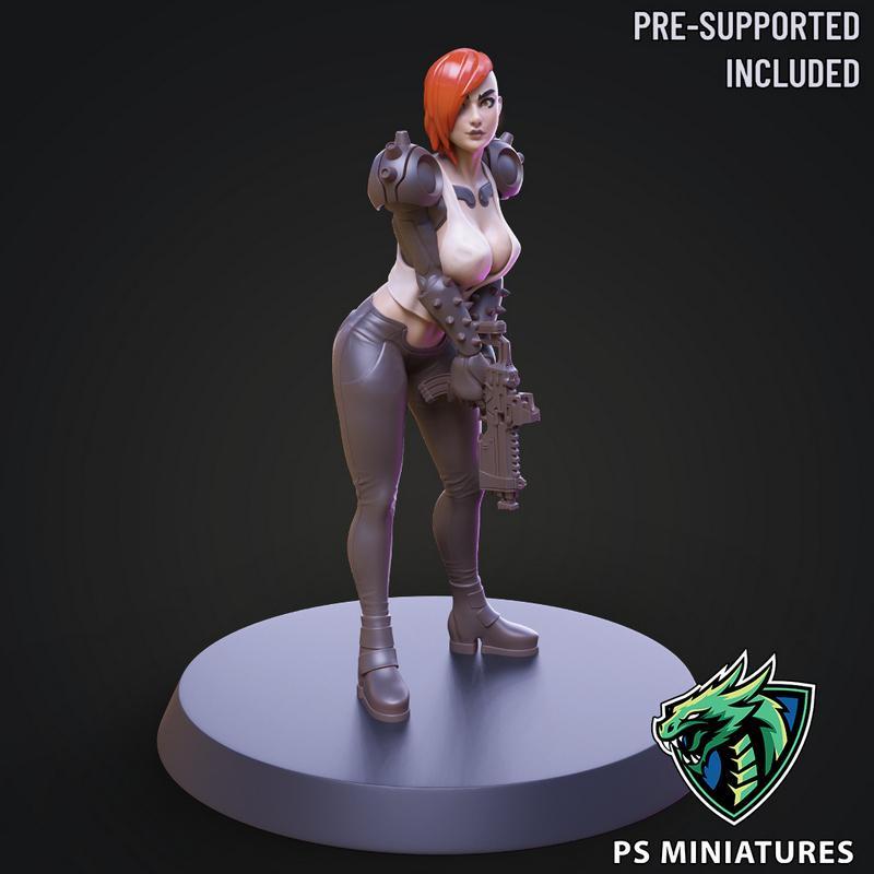 赛博朋克女战士3D打印模型|PS Miniatures – Cyberpunk Scrapper Girl Pose 2 – 3D Print Model STL