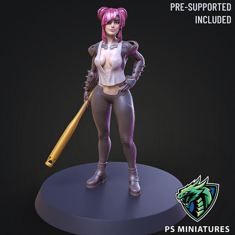赛博朋克女战士立姿 3D打印模型|PS Miniatures – Cyberpunk Scrapper Girl Pose 1 – 3D Print Model STL