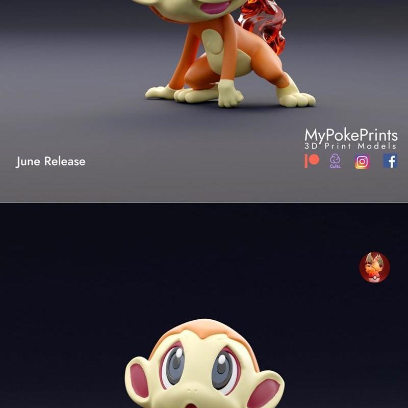 MyPokePrints - 皮卡丘系列 - 柴奇1-2 3D打印模型|MyPokePrints – Chimchar 1-2 – 3D Print Model STL