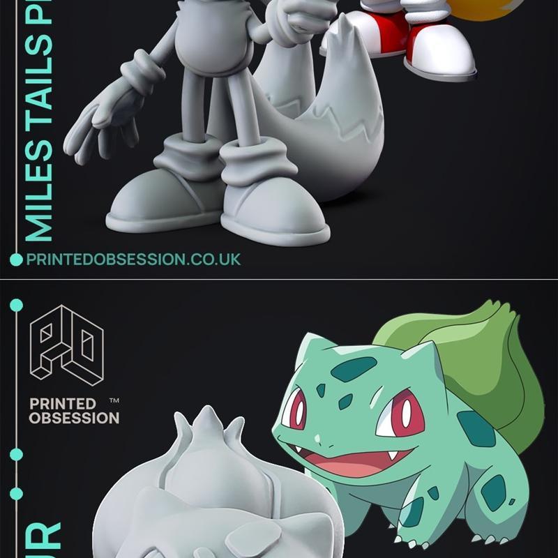 火焰之恋：小火龙与刺尾狐的3D打印模型|Printed Obsession – Bulbasaur and Tails – Sonic The Hedgehog-Fanart – 3D Print Model STL