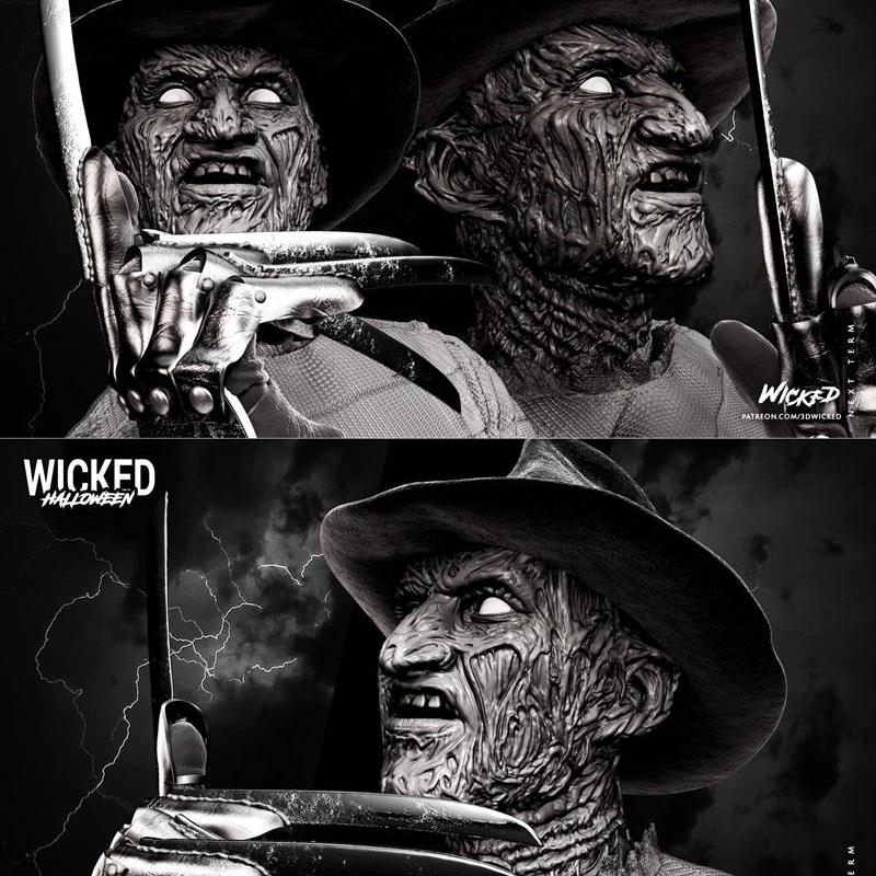 邪恶的弗雷迪·克鲁格——3D打印雕像模型|Wicked – Freddy Krueger – Statue and Bust – 3D Print Model STL