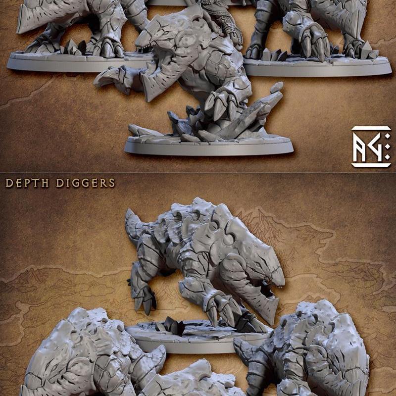 匠艺工坊-哥利姆尔矮人-深度挖掘骑手-3D打印模型|Artisan Guild – Golemmar Gnomes – Depth Digger Riders – 3D Print Model STL