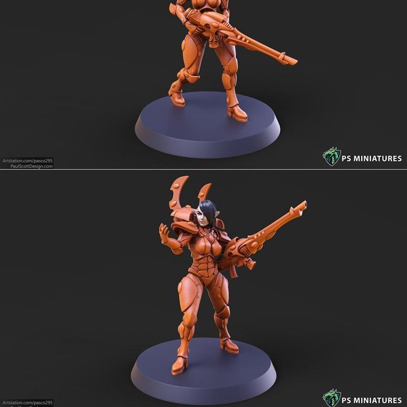 PS迷你模型 - 太空精灵女兵系列 - 40种变体及海报图 - 3D打印模型STL|PS Miniatures – Space Elf Female Soldier Bundle – 40 variants and Pinups – 3D Print Model STL