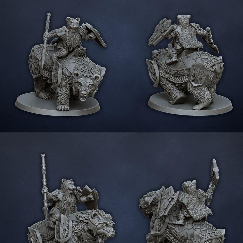 龙湖——矮人骑熊——3D打印模型|Dragons Lake – Dwarf Riders on Bear – 3D Print Model STL