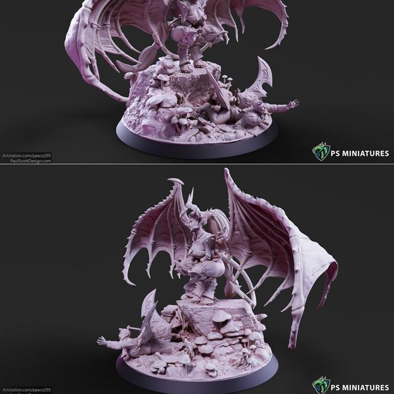 3D打印恶魔女武神模型 - 带Pinup风格变体|Drow Greater Demonic Valkyrie – Includes Pinup Variant – 3D Print Model STL