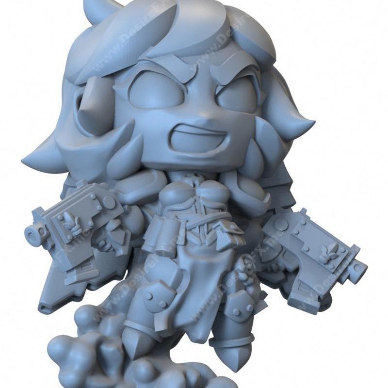 可动人偶3D打印模型：Tina双持版|Capsule Chibi – Twohanded Tina – 3D Print Model