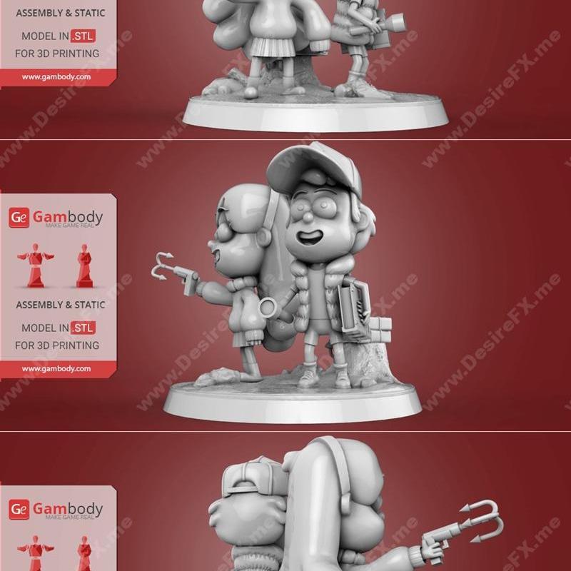 Dipper和Mabel 3D打印模型|Dipper and Mabel – 3D Print Model STL