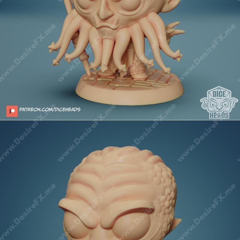 骰子头——心灵吞噬者与山羊胡女神 3D打印模型|Dice Heads – Mindflayer and Bearded Devi – 3D Print Model STL