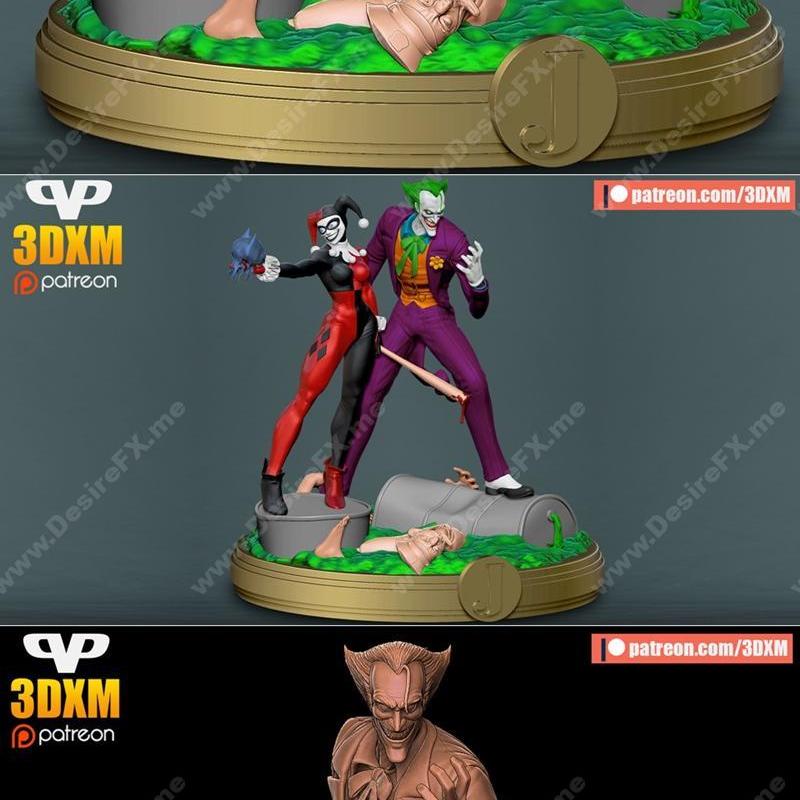 3DXM - 3D打印模型：哈里顿与小丑02|3DXM – Harley and Joker 02 – 3D Print Model STL