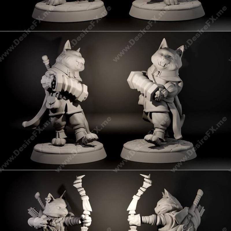 幻想猫咪RPG派对——毛茸茸猫团3D打印模型|Fantasy Cats RPG Party – The Scruffy Clowder – 3D Print Model STL