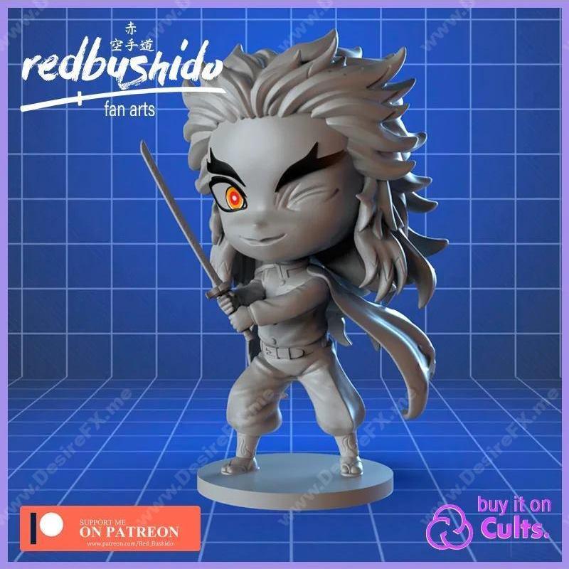 《火神神乐3D打印模型》|Kyojuro Rengoku Nendoroid Style Fan Art From Kimetsu No Yaiba – 3D Print Model STL