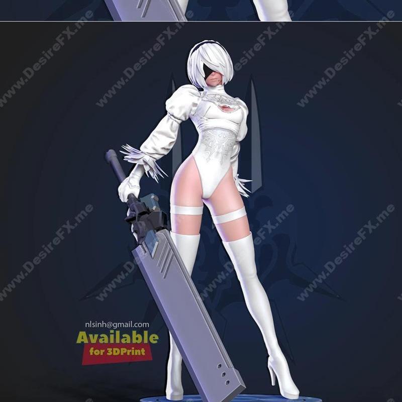 2B 机械生命体 3D打印模型|2B Nier – Automata White version – 3D Print Model STL