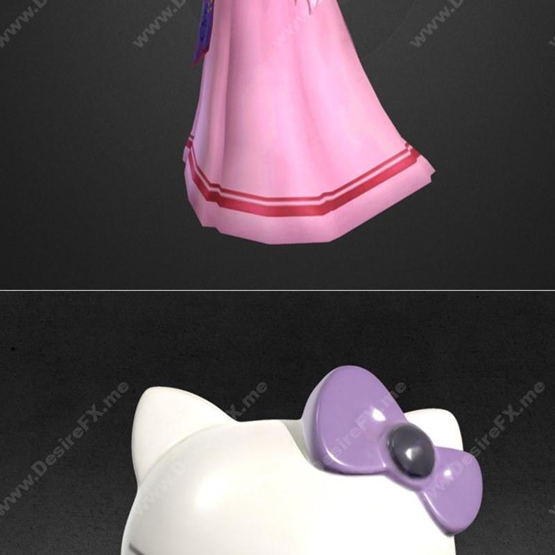 塞尔达传说奥卡林娜时光 Hello Kitty 和服 3D打印模型|Ocarina of Time Zelda and Hello Kitty in Kimono Figure – 3D Print Model STL