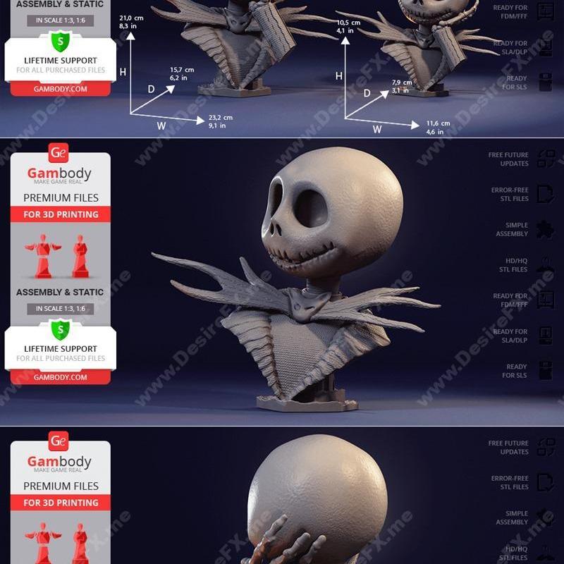杰克·斯克里文3D打印模型|Jack Skellington Bust – 3D Print Model STL