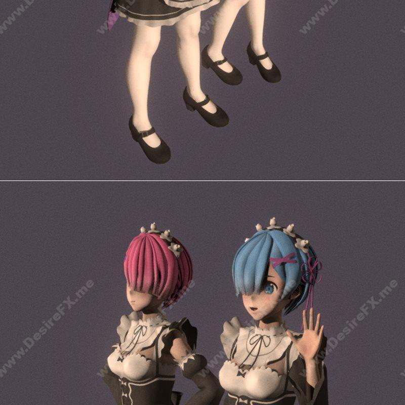Rem and Ram 01 - 动漫角色3D打印模型|Rem and Ram 01 – 3D Print Model STL