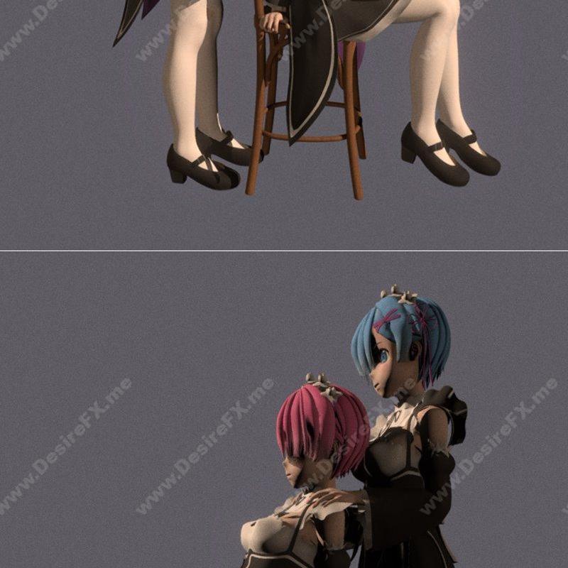 Rem & Ram 02 - 动漫角色3D打印模型 STL|Rem and Ram 02 – 3D Print Model STL