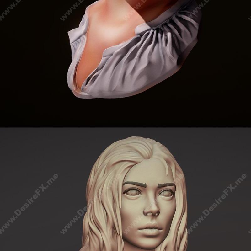 3D打印女性人像模型：Costanza Bonarelli bust with hair|Costanza Bonarelli bust and Female Bust With Hair – 3D Print Model STL
